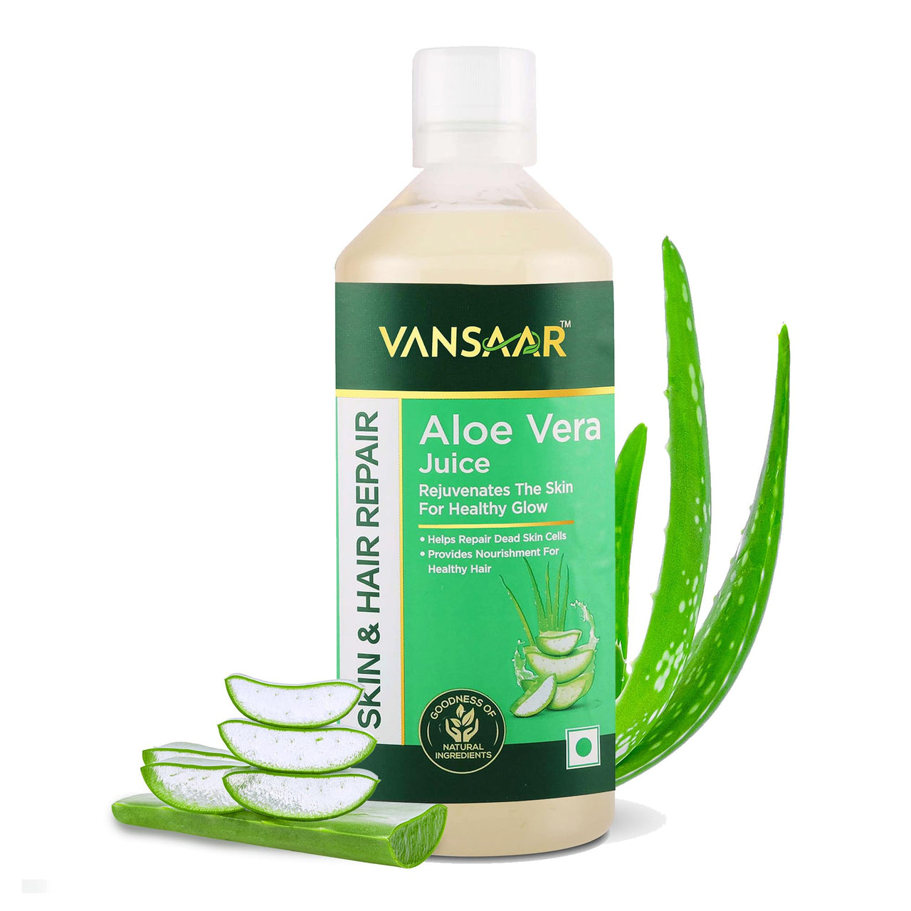 Vansaar Aloe Vera Juice - 1L | For Glowing Skin & Healthy Hair | 100% Natural, Cold Pressed with Pulp