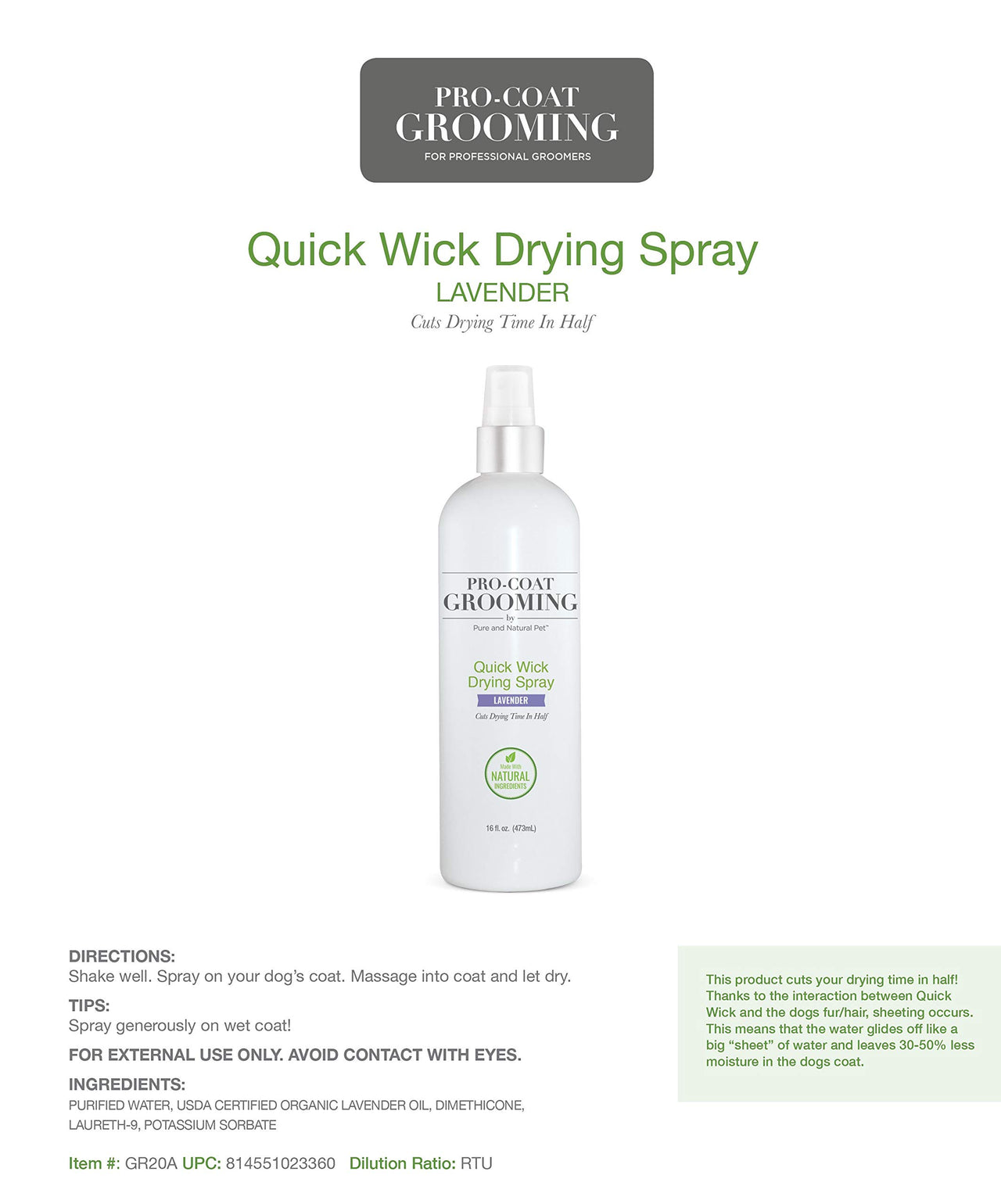 Quick Wick Drying Spray (Lavender) 16 oz.