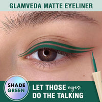 Glamveda Super Matte Liquid Eyeliner – Green, Smudge-Proof, Waterproof, Quick Drying | 24-Hour Long Stay | Smooth Application | Bold, Clean, Smudge-Free Look