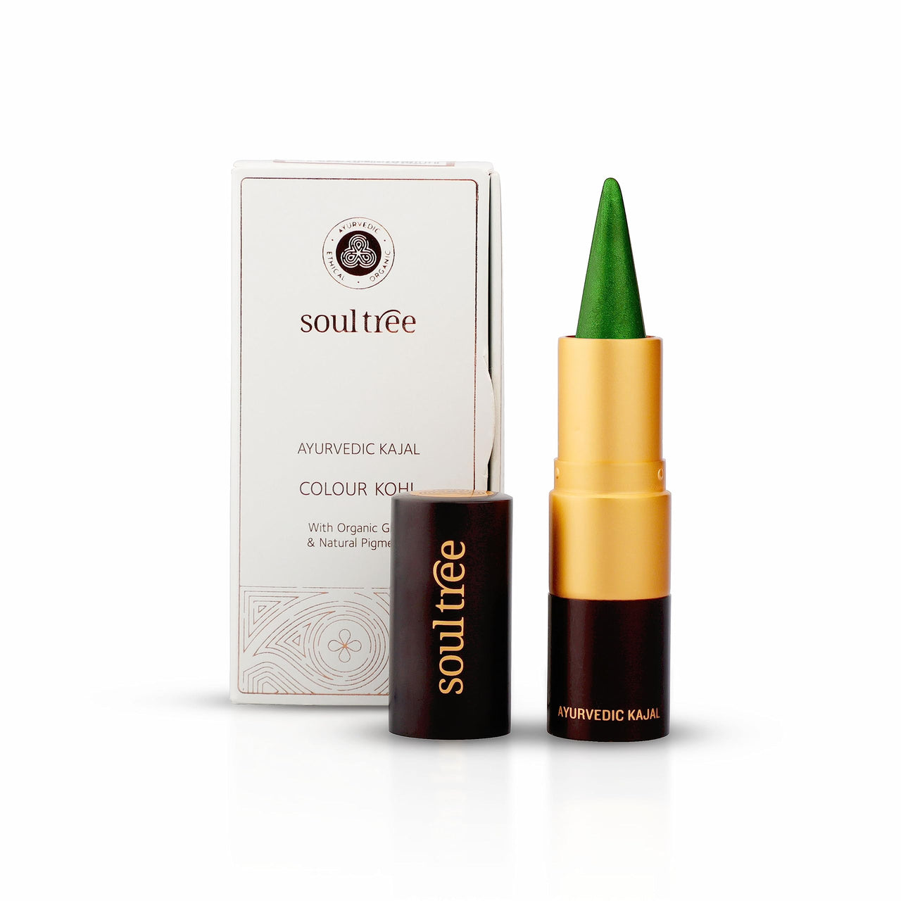 SoulTree Ayurvedic Kajal | Moss Velvet Kajal 002 | Green Shade | Enriched with 100% Organic Ghee, Almond Oil & Camphor | Soothe, Cool & Nourish Eyes | 3gm