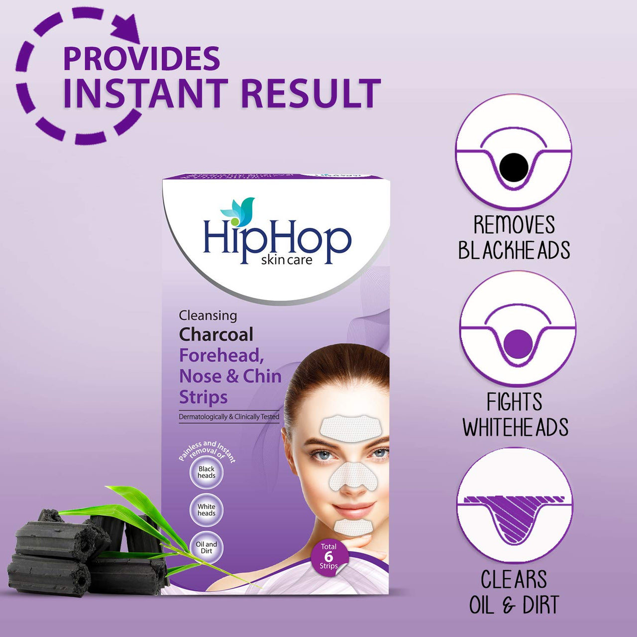 Hip Hop, Hiphop Skincare Cleansing Charcoal Forehead Nose And Chin Strips, Aloe Vera, 6 Count & Hip Hop Skincare Charcoal Nose Strips for Men - Blackhead Remover (3 Strips), blue