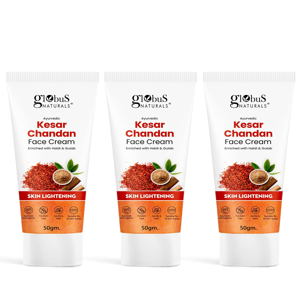 Globus Naturals Daily Glow Kesar Chandan Face Cream with SPF, Skin Lightening Formula For All Skin Types, 50 gm (Pack of 3)
