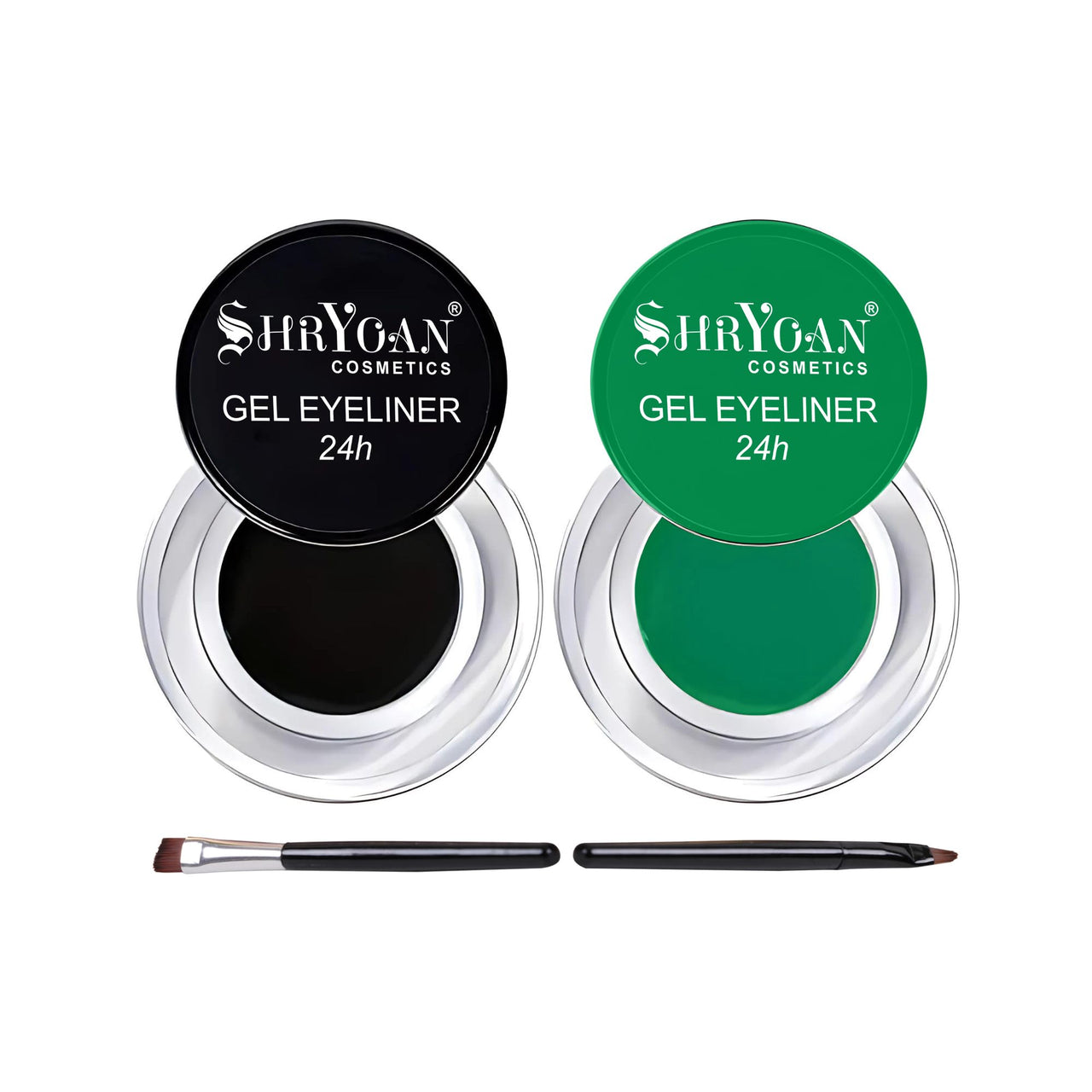 Shryoan 24-Hour Gel Eyeliner Duo - Black and Green | Long-Lasting, Smudge-Proof | Gel Formula for Dramatic Eye Looks | Glossy Finish, Intense Colour |Travel Size - 4gm (Each)