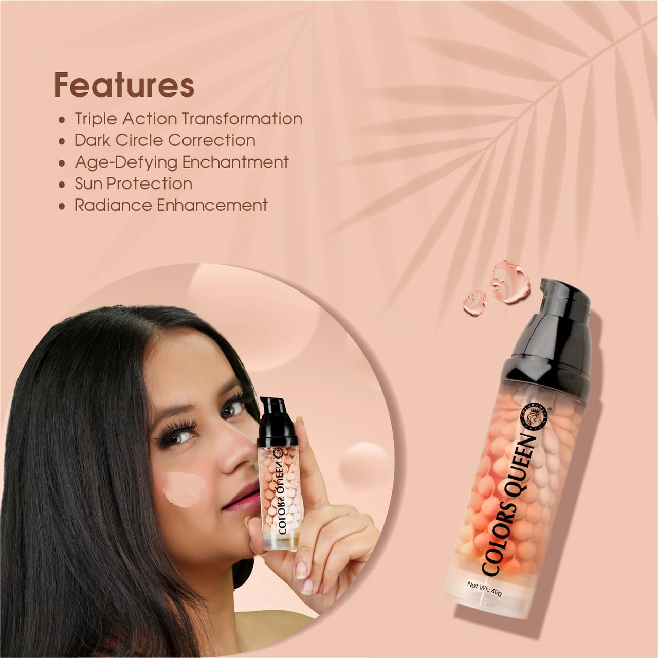 Colors Queen 3 in 1 Facial Primer | Lightweight, Long Lasting & Highly Moisturizing Formula | Long Lasting Dewy Primer for Face Makeup - 40g (01)