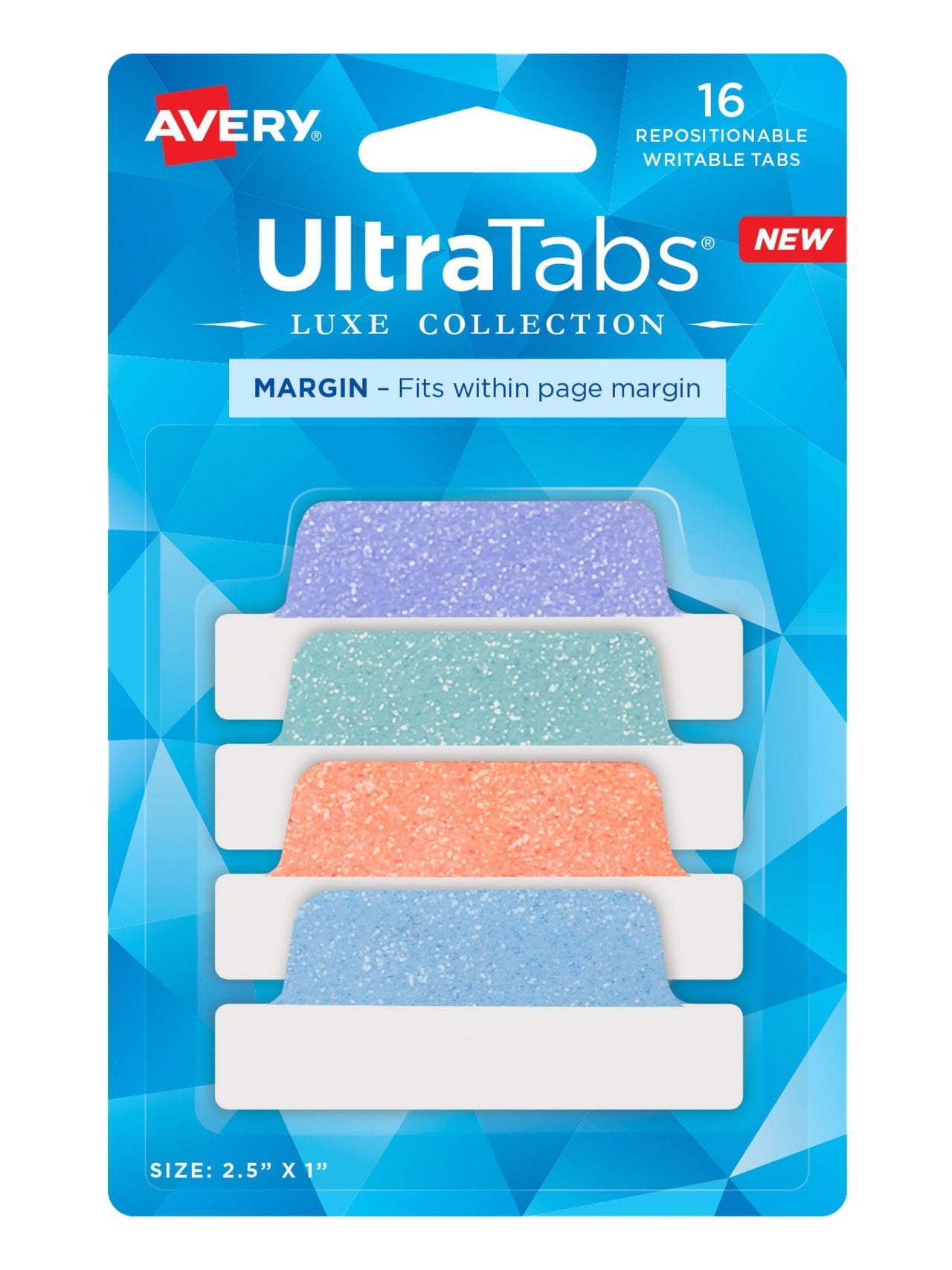 Avery Margin Ultra Tabs, 2.5" x 1", Pastel Sparkle Shimmer Designs, 16 Repositionable Page Tabs (74150) 16 tabs