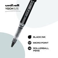 Uniball Vision Elite Rollerball Pens, Black Pens Pack of 12, Micro Pens with 0.5mm Ink, Ink Black Pen, Pens Fine Point Smooth Writing Pens, Bulk Pens, and Office Supplies