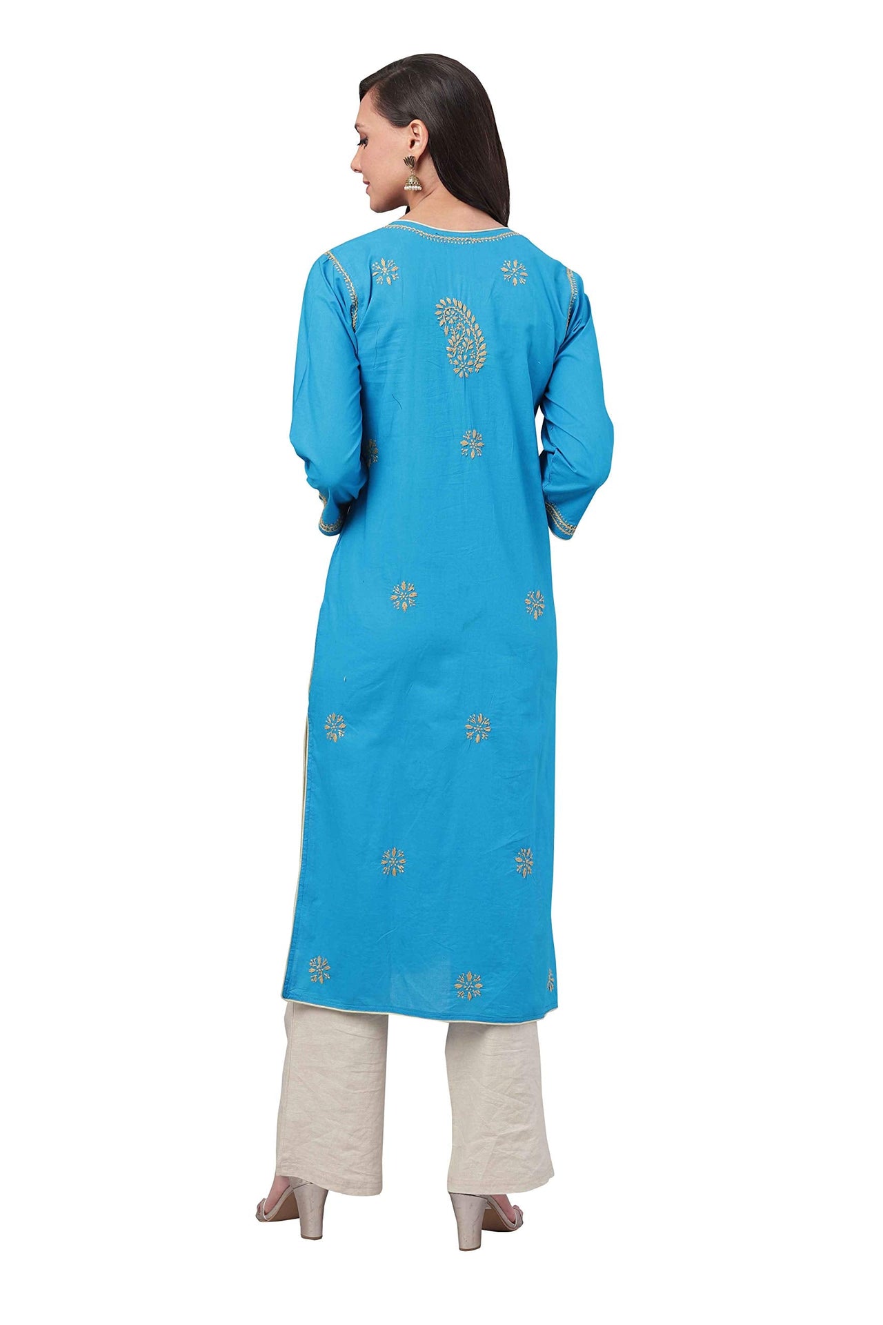 Ada Lucknowi Hand Embroidered Chikankari Straight Cotton Kurti Kurta for Women