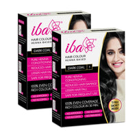 Iba Hair Colour for Women - Dark Coal, 70g (Pack of 2) | 100% Pure Henna Based Powder Sachet | Natural Hair Colour & Long Lasting with Conditioning Formula | Reduced Hair Fall & Hair Damage | Shine & Nourish Hair | Free from Ammonia and Other Harmful Chem