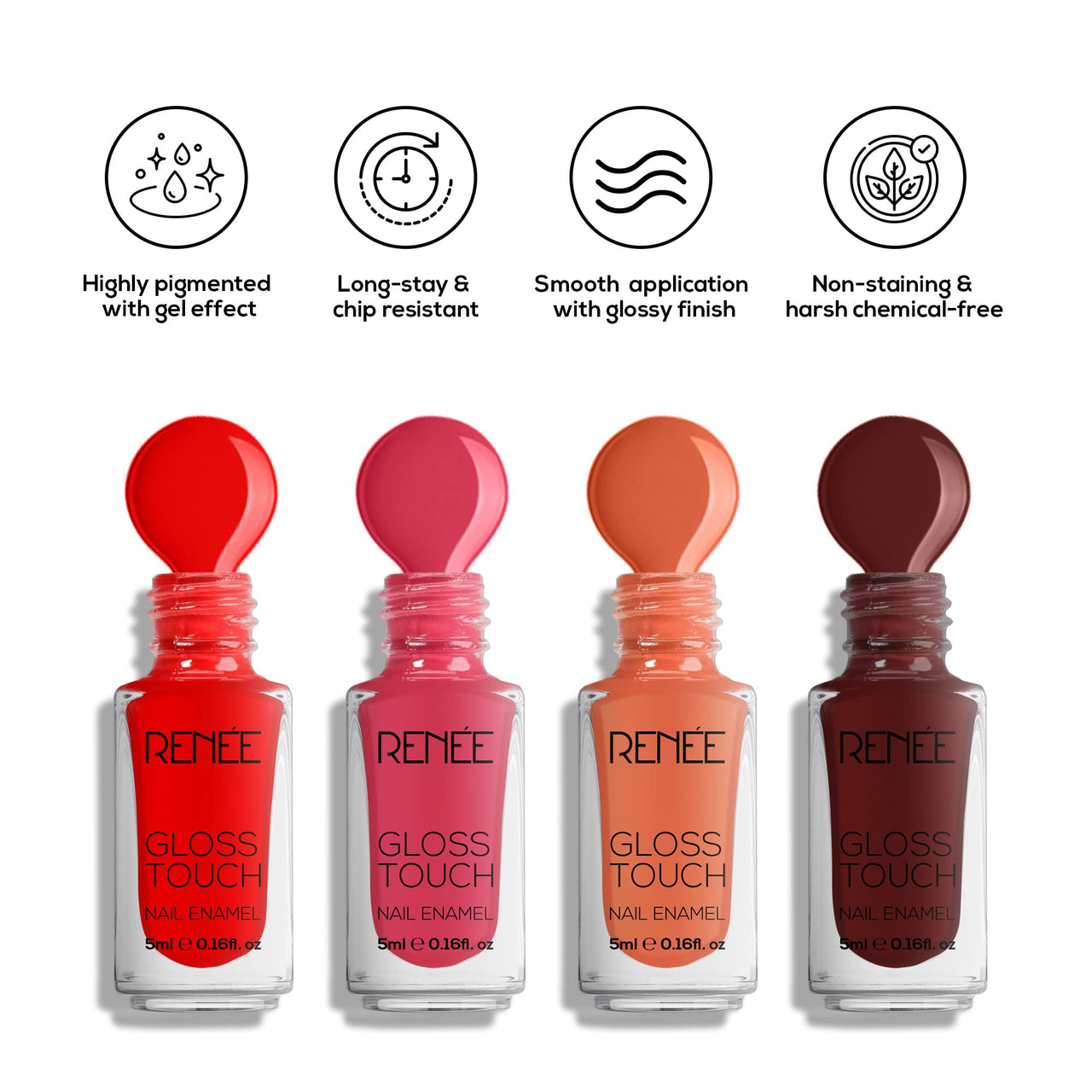 Renee Very Matte - Pack Of 4 Matte Lipsticks & Madness Ph Lipstick 3Gm Lipstick With Glossy Pink Payoff-Long Lasting Nourishment, Enriched With Vitamin E & Renee Gloss Touch Nail Paint, Set Of 4