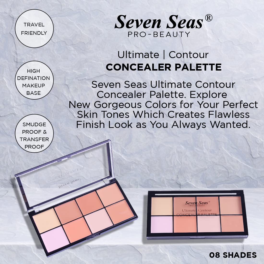Seven Seas Hyper Fix Prep+Set Makeup Fixer With Ultimate Contour Concealer Palette | Oil Free_Natural | (Pack of 2)