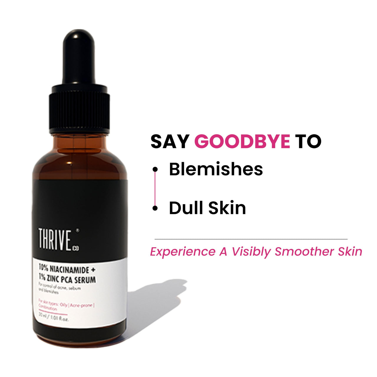 Thriveco 10% Niacinamide Face Serum + 1% Zinc Pca for Clear Glowing Skin | Reduction of Acne | Men & Women, 30ml