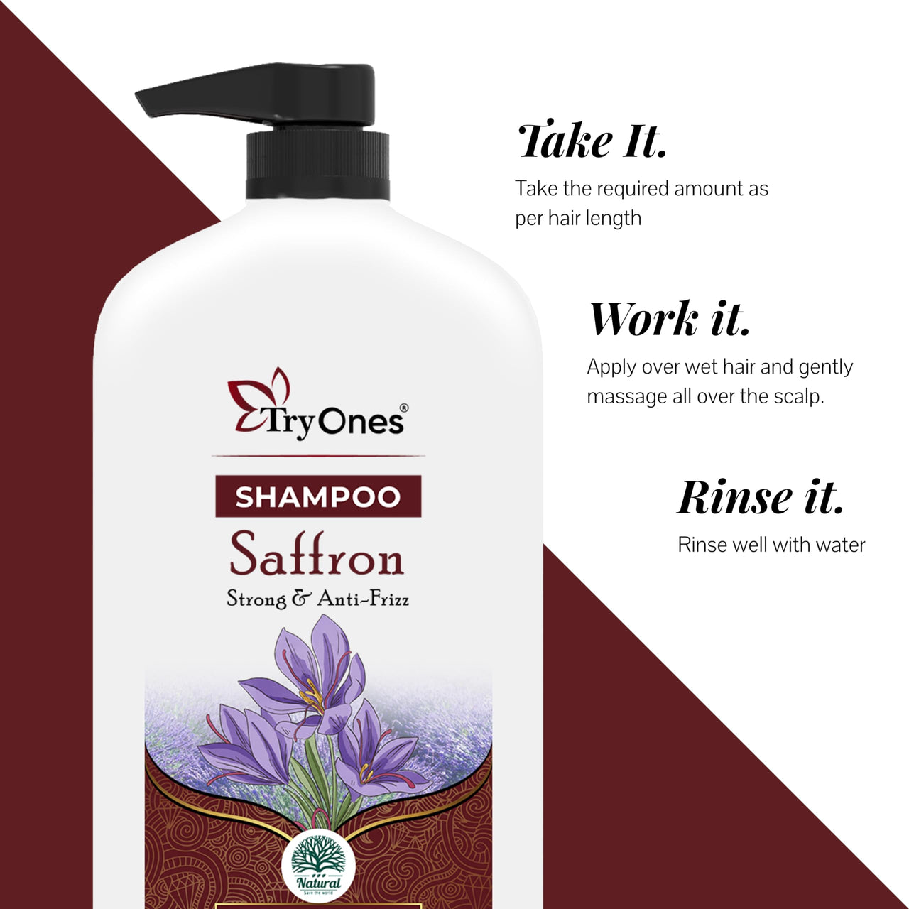 TryOnes Saffron Ayurvedic Anti-dandruff Shampoo for Damaged or Frizzy Hair | Makes Hair Soft, Shiny And Smooth Hair Wash for Men & Women 1000ml