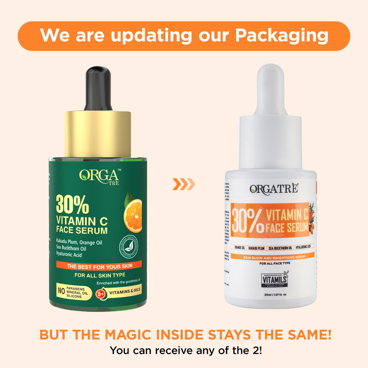 ORGATRE 30% Vitamin C Face Serum 30ml | Reduces Fine Lines & Wrinkles | Prevents Sunburn | Reduces Smoothes Uneven Skin | For Men & Women