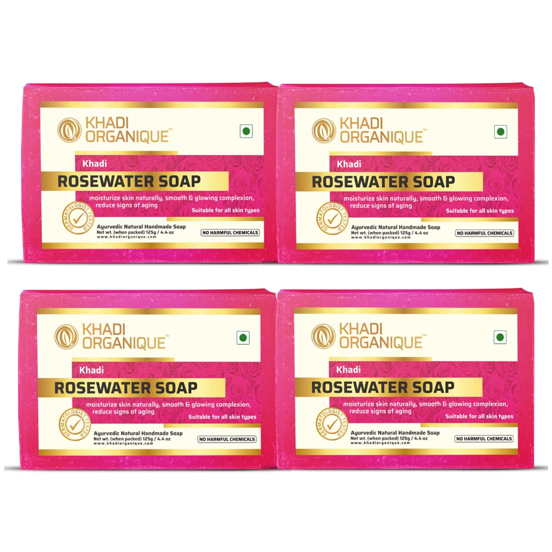 Khadi Organique Natural Herbal Rosewater Soap Pack of 4