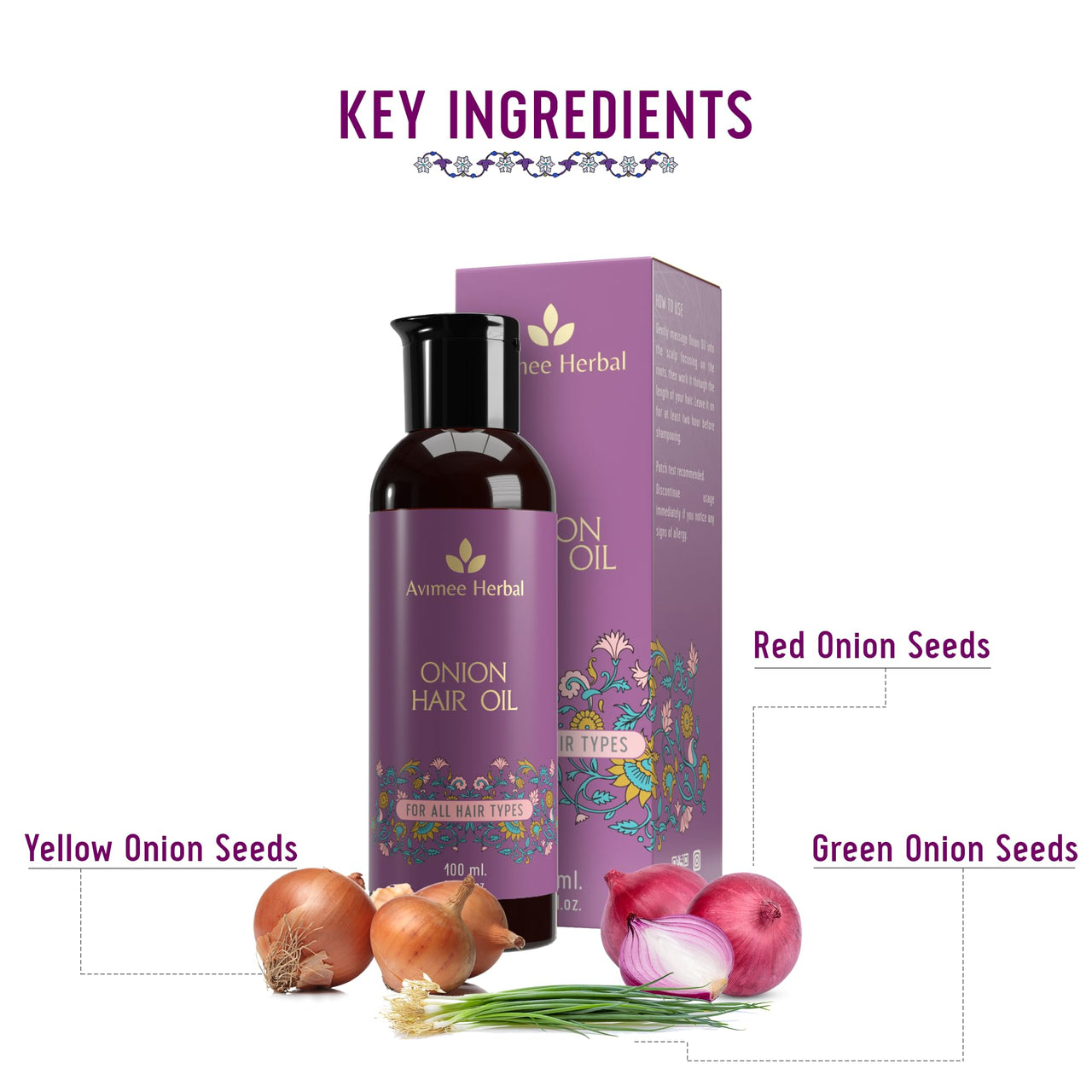 Avimee Herbal Keshpallav Onion Hair Oil | For Long & Strong Hair | With Red, Black, Yellow & Green Onion Seed Oil | Mineral Oil & Fragrance Free | 100 ml