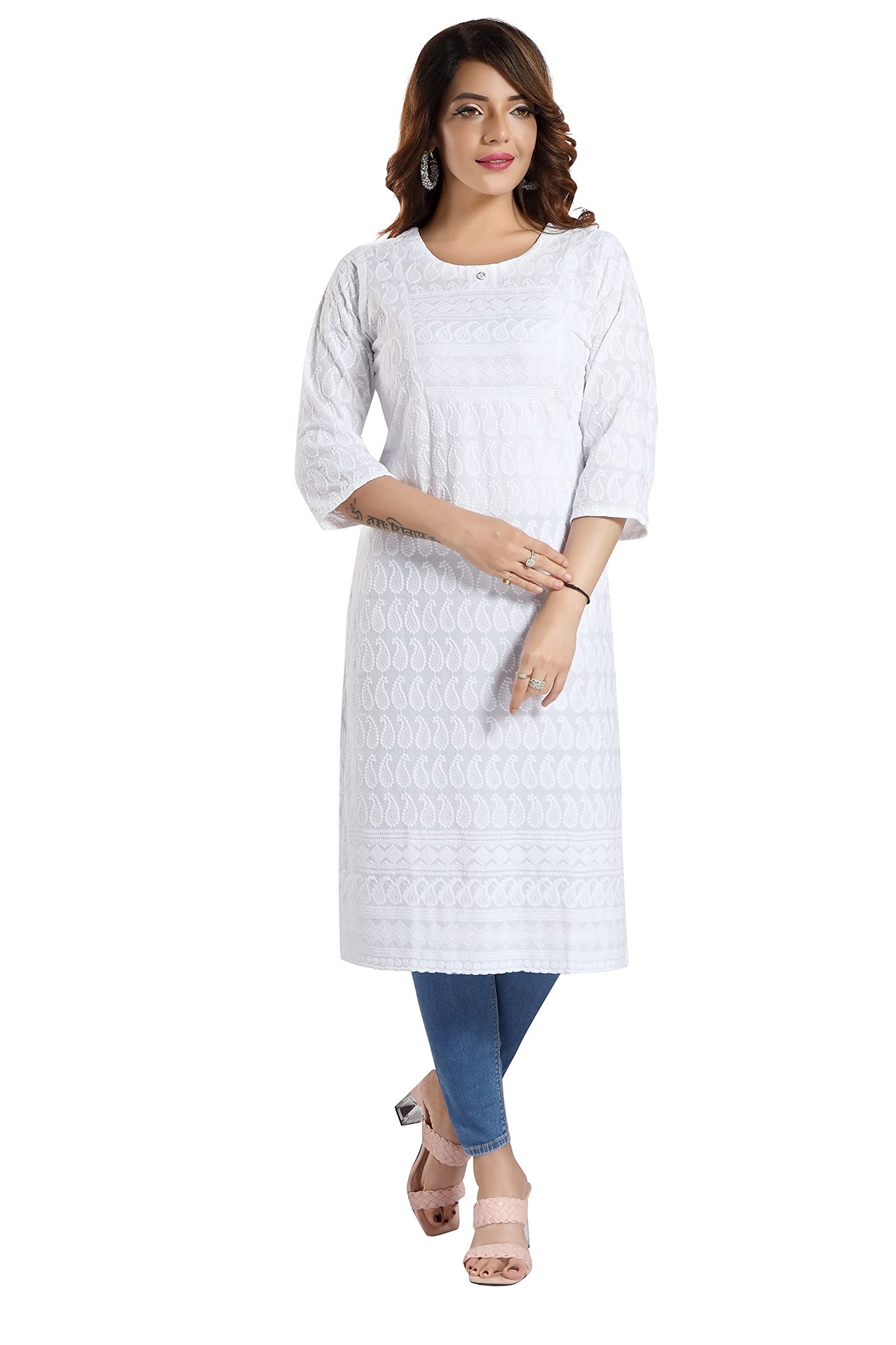 QUEEN SHIELD Women Cotton Kurta XL White