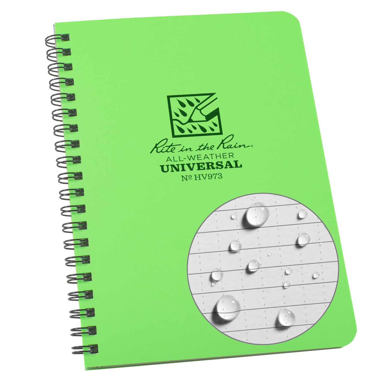 Rite in the Rain Weatherproof Side Spiral Notebook, 4.625" x 7", Hi Vis Green Cover, Universal Pattern (No. HV973) 1 Pack