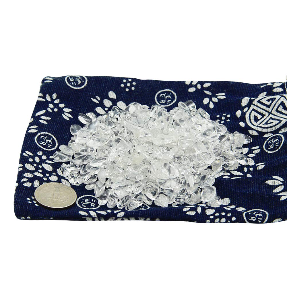Orientrea 1.1lb Natural Crushed Clear Quartz Crystal Tumbled Chips-Healing Crystals Chips Bulk, Crushed Crystal Gemstones for Crafts, Beautiful Package for Gift (Clear Quartz)
