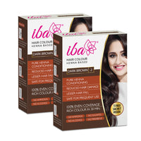 Iba Hair Colour for Women - Dark Brown, 70g (Pack of 2) | 100% Pure Henna Based Powder Sachet | Natural Hair Colour & Long Lasting with Conditioning Formula| Reduced Hair Fall & Hair Damage | Shine & Nourish Hair | Free from Ammonia and Other Harmful Chem