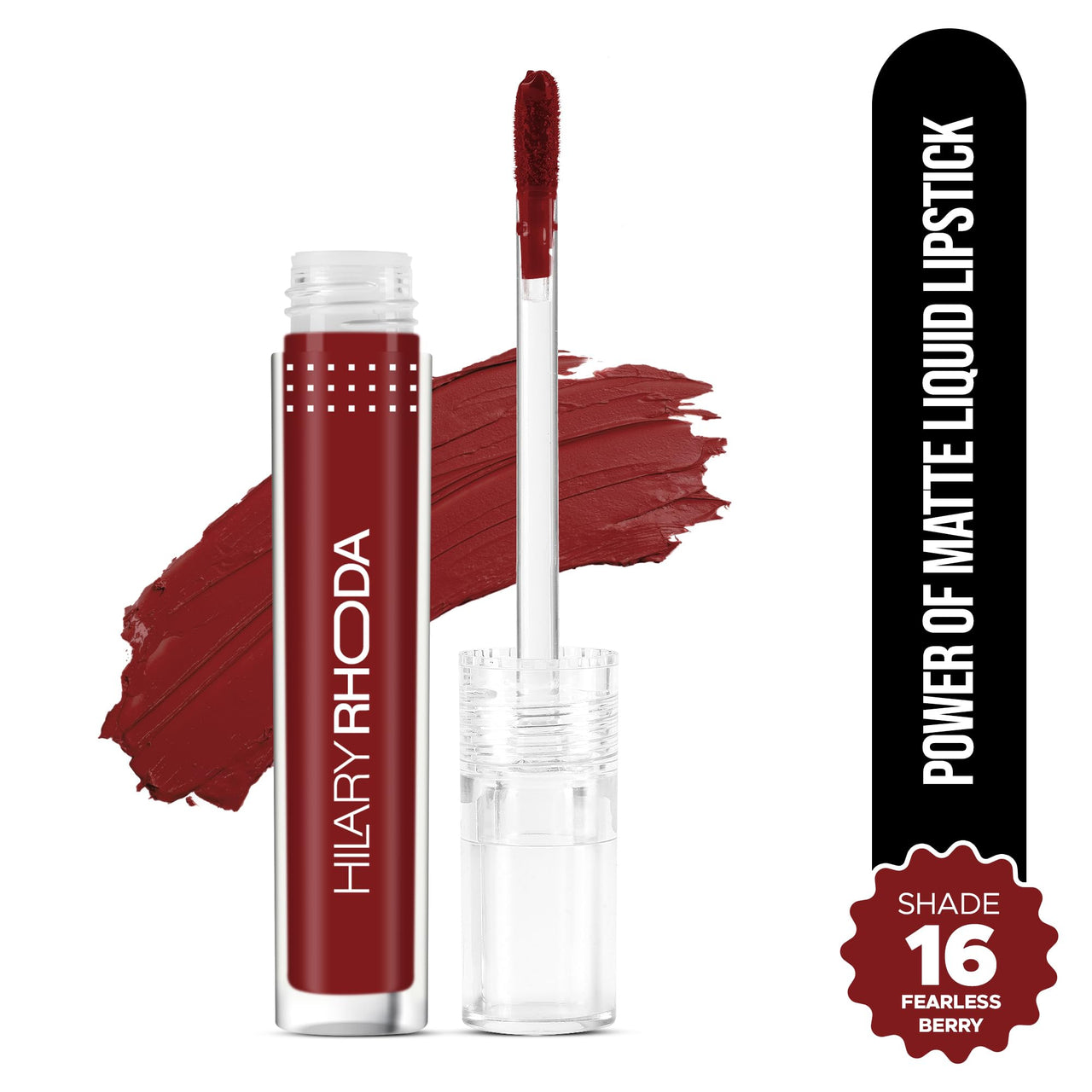 Hilary Rhoda Power Of Matte Liquid Lipstick | Buildable Colour | Long Lasting & Matte Finish | Lightweight & Non-Drying Formula | Smudge Proof & Non-Transferable | 3ml (Fearless Berry - Shade 16)