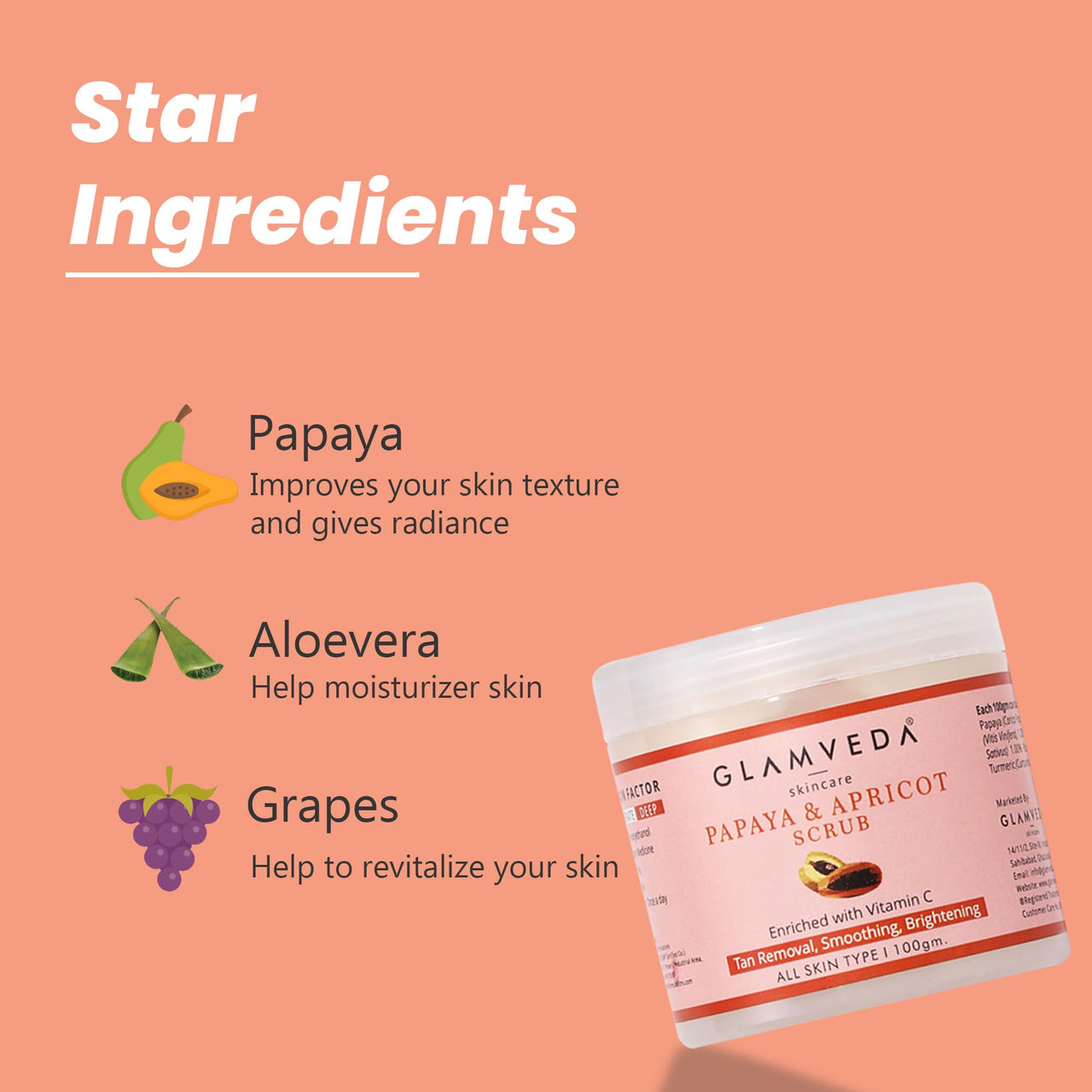 Glamveda Papaya & Apricot Anti Tan Scrub (100gm)