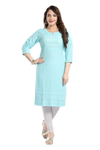 QUEEN SHIELD Women's  Knee Length Rayon Chikan-Kari KurtaKurti (QS_6631)