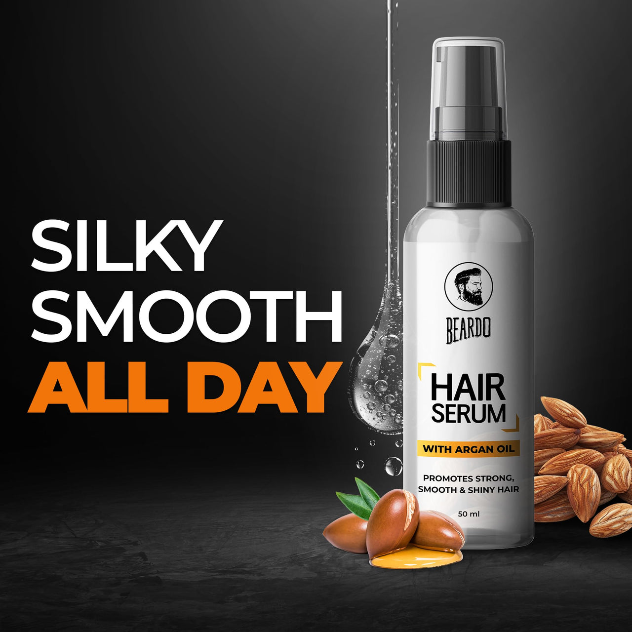 Beardo Hair Serum 50ml for Instant Shine & Anti-frizz with Argan Oil, Made for Men's  Hair, Super Light-weight | Provides shine, smoothness and damage protection | Luxurious Shine, Frizz-Free Hair Serum for Men
