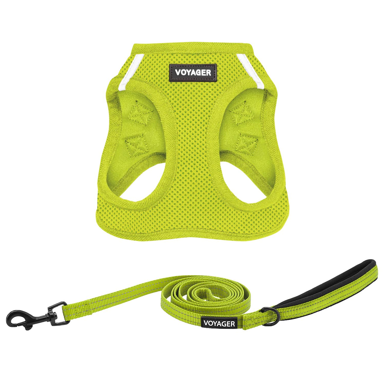 Voyager Step-in Air All Weather Mesh Harness and Reflective Dog 5 ft Leash Combo with Neoprene Handle, for Small, Medium and Large Breed Puppies by Best Pet Supplies - Set (Lime Green), M