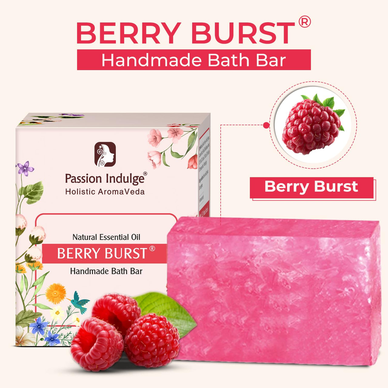 Passion Indulge Handmade Soap Natural Berry Burst Bath Bar - (Strawberry) (Pack of 3)