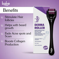 BAKE Derma Roller 0.5mm for Hair Growth with 540 Titanium Alloy Needles | Promotes Beard & Hair Growth & Reduces Acne Scars | For Face & Hair