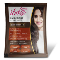 Iba Hair Colour for Women - Dark Brown, 70g (Pack of 2) | 100% Pure Henna Based Powder Sachet | Natural Hair Colour & Long Lasting with Conditioning Formula| Reduced Hair Fall & Hair Damage | Shine & Nourish Hair | Free from Ammonia and Other Harmful Chem