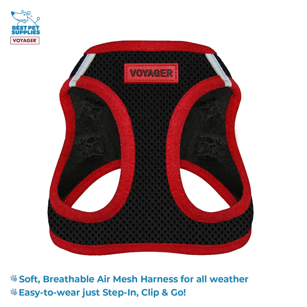 Voyager Step-in Air All Weather Mesh Harness and Reflective Dog 5 ft Leash Combo with Neoprene Handle, for Small, Medium and Large Breed Puppies by Best Pet Supplies - Red Trim, XL Harness Leash Bundle (Black/Red Trim) XL (Chest: 20.5 - 23")