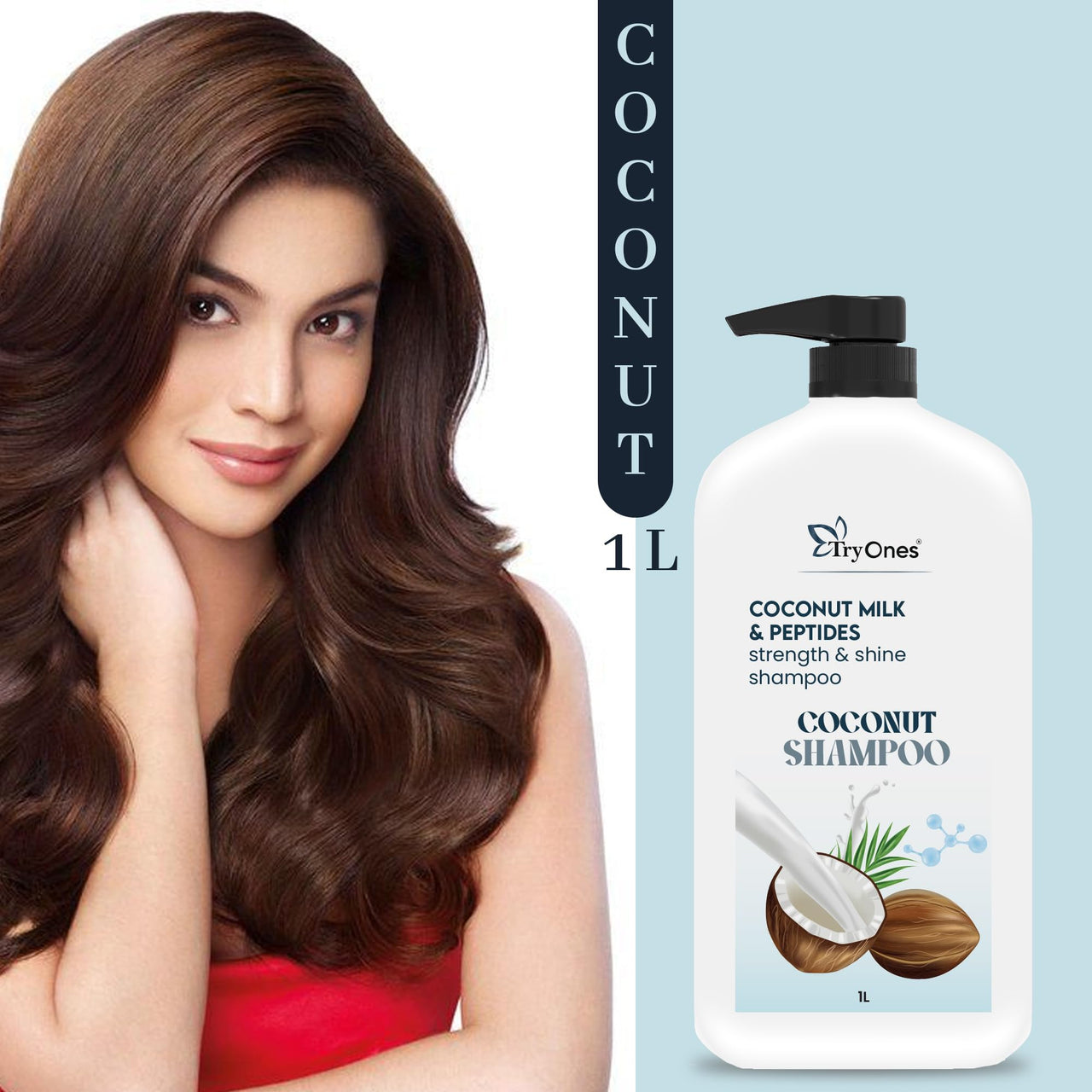 TryOnes Coconut Shampoo for Dull Hair with Coconut Milk and Peptides for Strong & Shiny Hair I Soft, silky hair I Shampoo for Women and Men | 1000ml