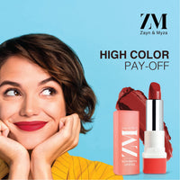 ZM Zayn & Myza Rich Matte Lipstick | Smooth and Light Weight | Intense Color in one Swipe | High Pigmentation Bullet Lip Stick Enriched with Argan oil, Murumuru and Shea Butter, (4.2 g, Iconic)