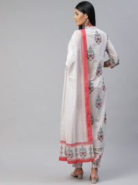 Vaamsi Women's  Pure Cotton Printed Kurta Pant Dupatta Set