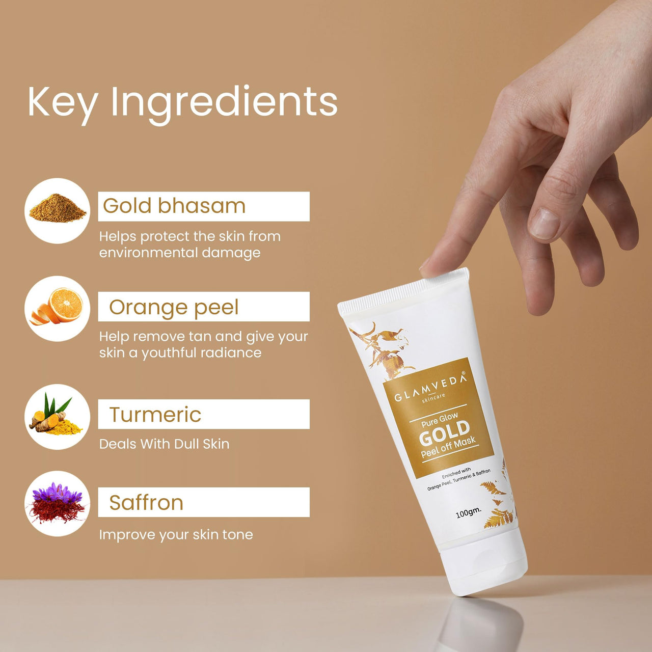 Glamveda Pure Glow Gold Peel Off Mask | Reduces fine lines, wrinkles | Remove Blackhead & pore care | For Women | No Paraben, SLS | 100gm