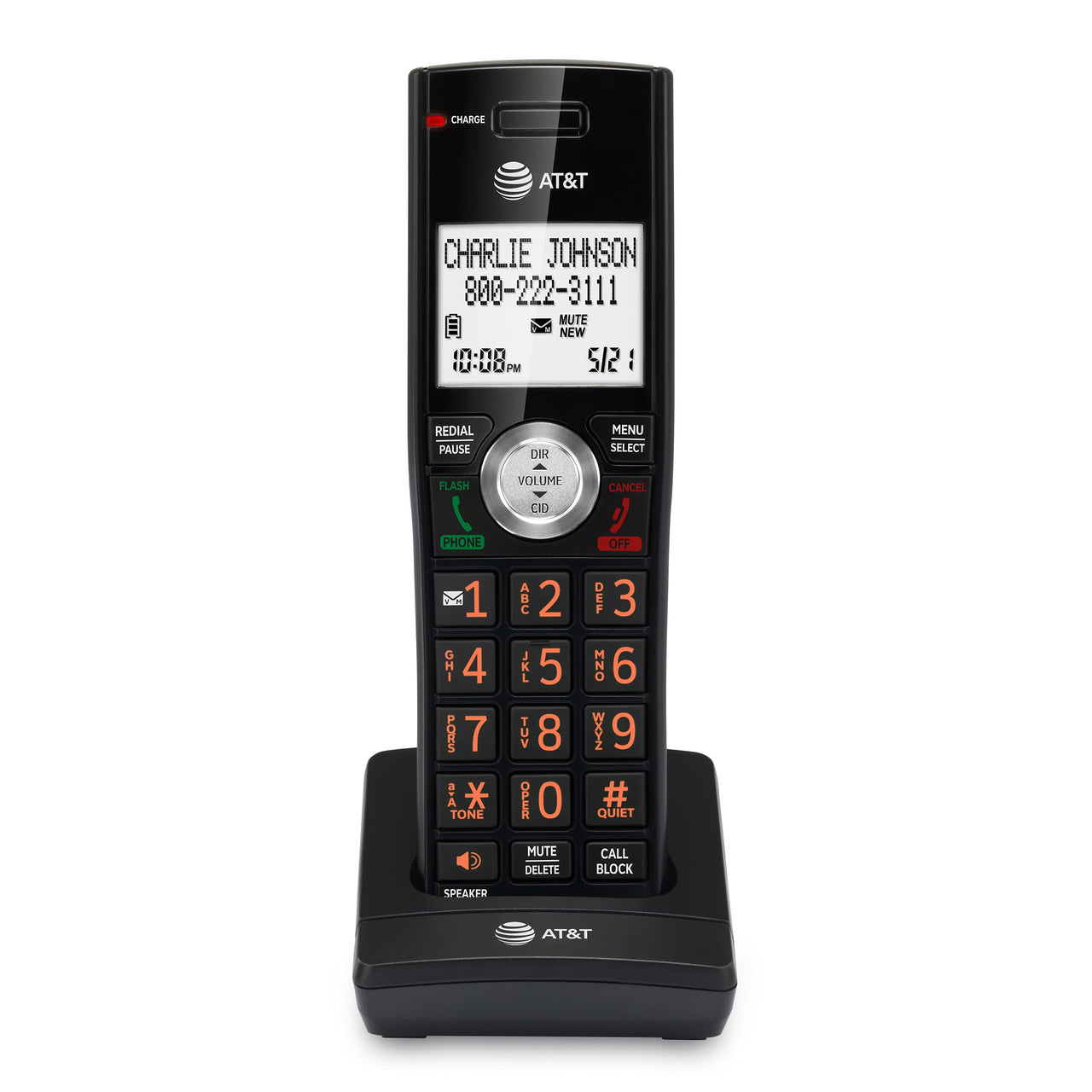 AT&T CL80067 Accessory Handset for CL82x07, CL82x57, CL82x67, CL83x07, CL84x07 Series Cordless Phone for Home with Call Blocking, Caller ID Announcer, Intercom, and Long Range, Black/Wood Grain Finish Expansion Handset Only
