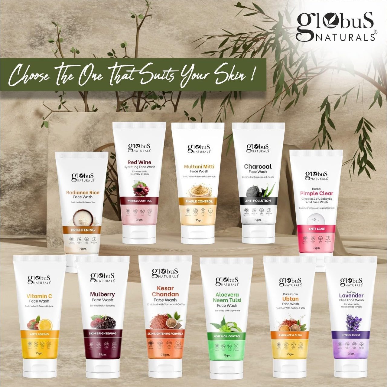 Globus Naturals Herbal Pimple Clear Glycolic & 1% WW Salicylic Acid Face Wash, Enriched With Orange & Almond, For Oily & Acne Prone Skin, 75 gm (Pack of 3)