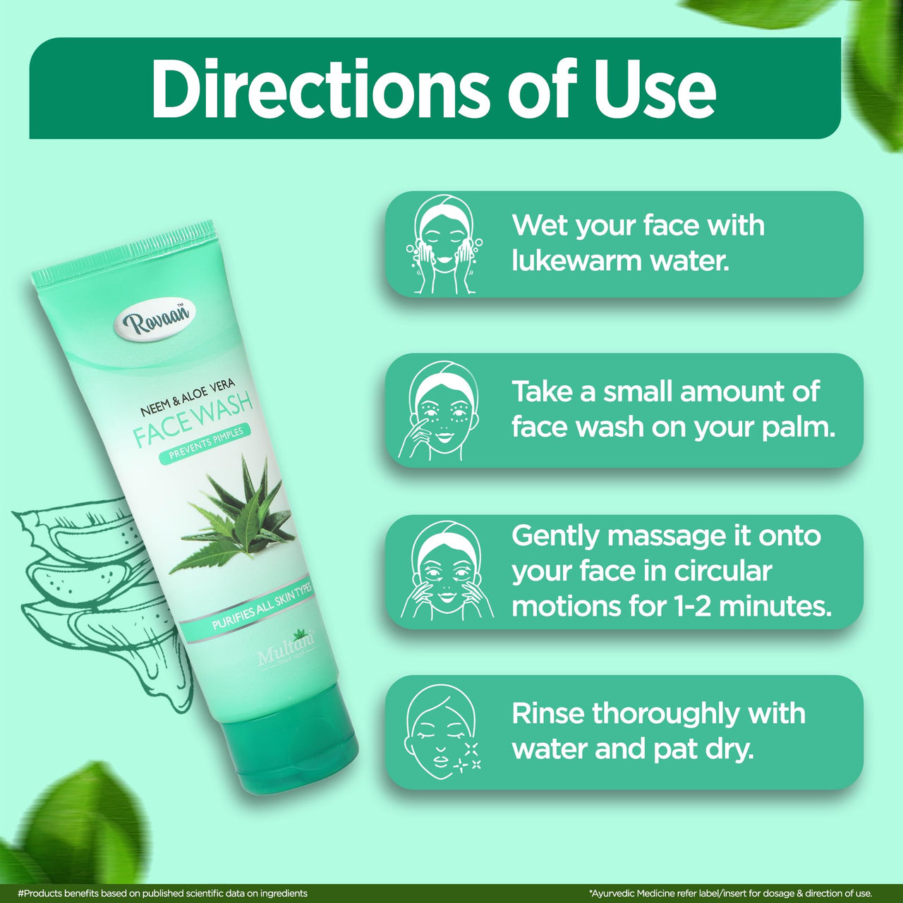 Multani Rovaan Face Wash |For All Skin Type with Neem & Aloe Vera |Get Tan Free Skin Care |100 Ml