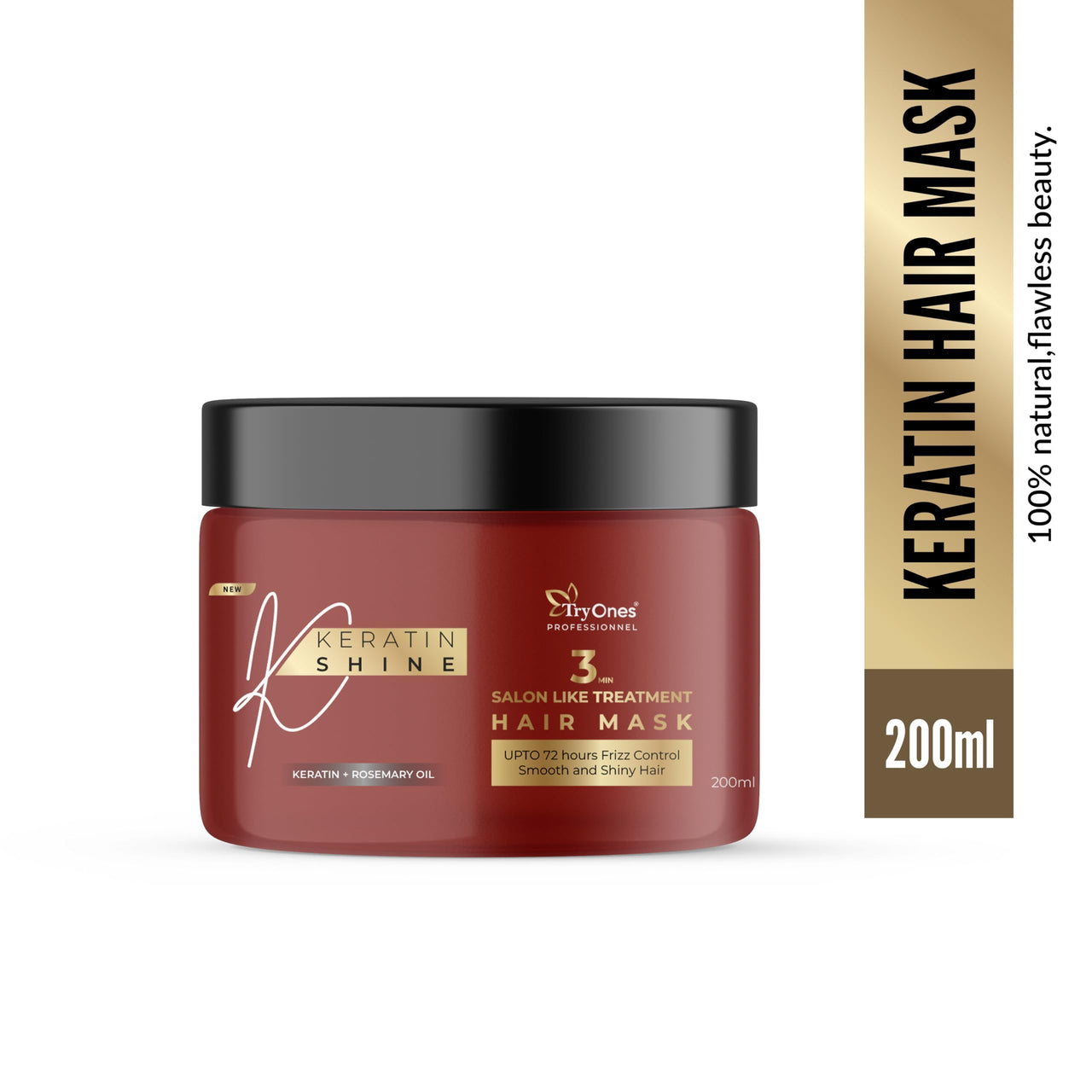 TryOnes Keratin and Rosemary Oil Hair Mask for Deep Conditioning and Frizz Control Salon Like Treatment for Smooth and Shiny Hair Up to 72 Hour Frizz Control for Dry and Damaged Hair - 200ml