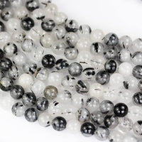 Rutilated Quartz 8mm Natural Gemstone Beads for Jewelry Making Energy Healing Crystals Jewelry Chakra Crystal Jewerly Beading Supplies Black Rutilated Quartz 15.5inch About 46-48 Beads