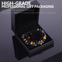 Ckkllws Triple Protection Bracelet for Men Women,Genuine Tigers Eye Obsidian and Hematite 8mm Beads Healing Crystal Bracelet,Bring Luck and Prosperity and Happiness(8mm,Double layer) 8mm,Double layer