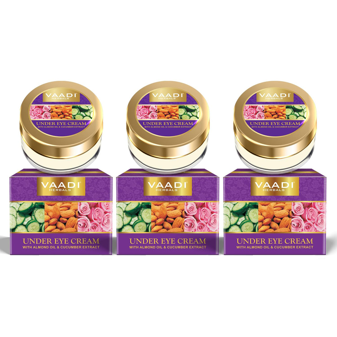 Vaadi Herbals Under Eye Cream, Almond Oil and Cucumber Extract, 30g x 3