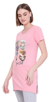 In Love Ladies Long Knee Length Chest Printed Side Slits Tshirts