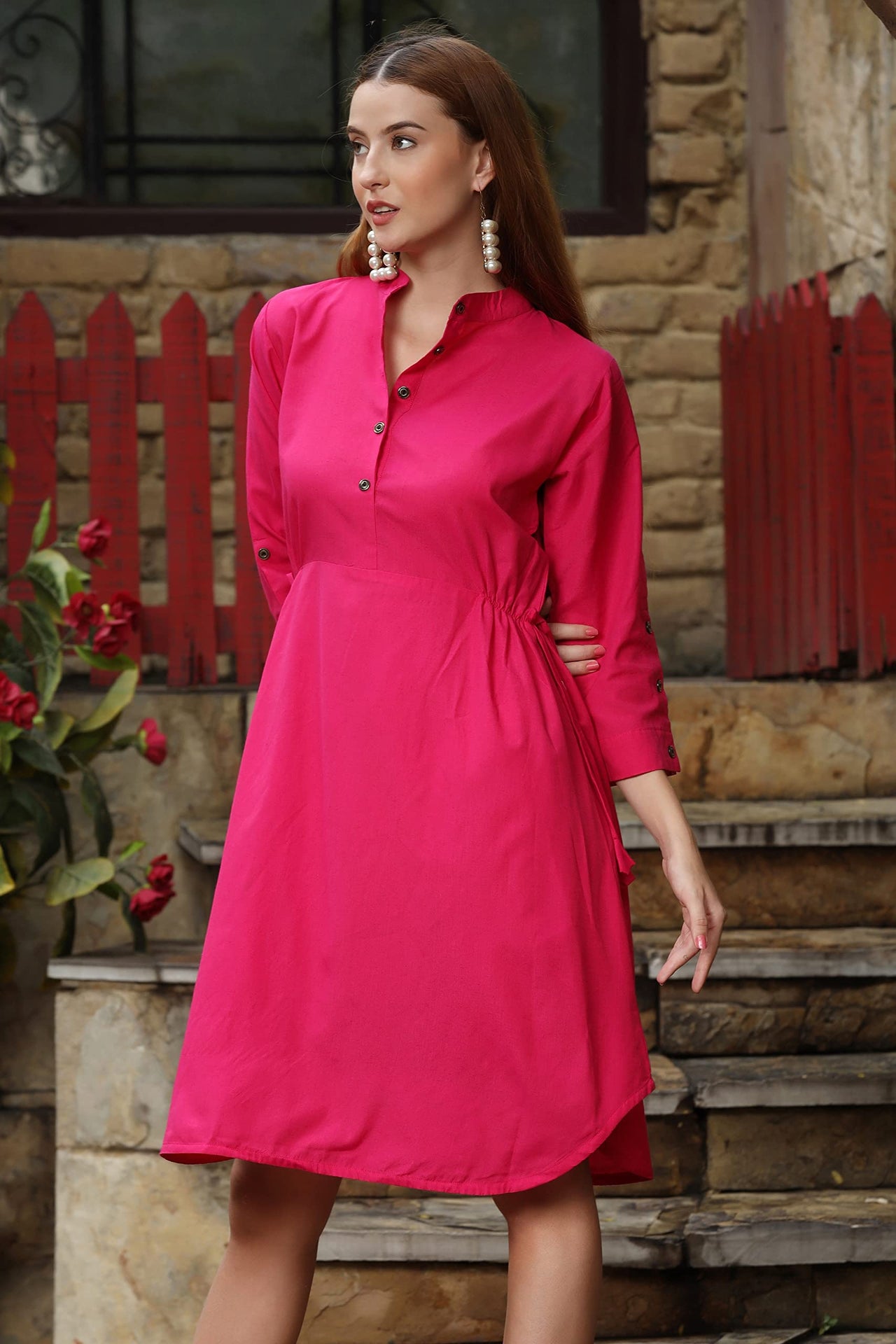 DHRUVI TRENDZ Kurti for Women || Soft Cotton Plain Long Straight Kurtis for Girls || Stitched Collar Kurta || Ideal for Office || Casual || Collage || Festival Wear Kurtis for Ladies