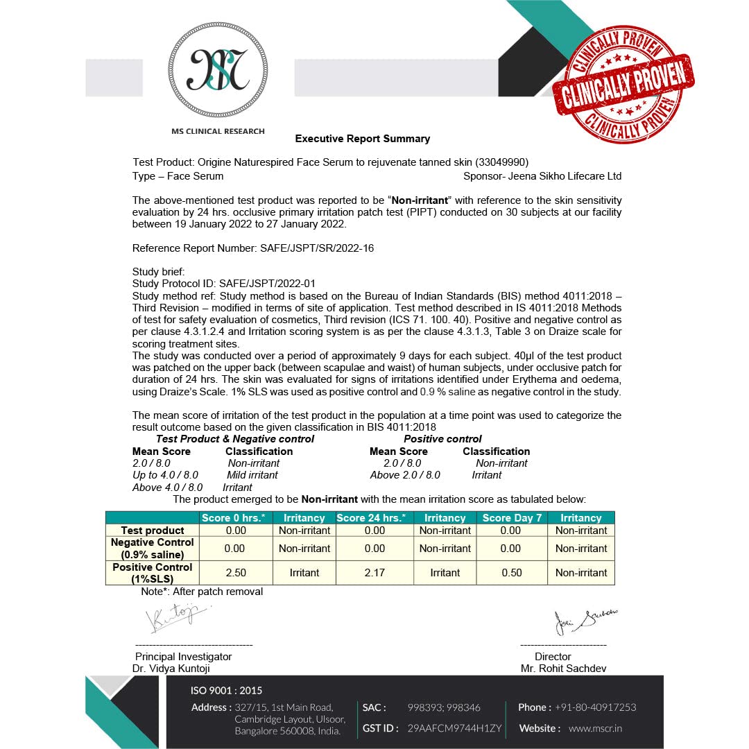 Origine Naturespired Face Serum to Rejuvenate Tanned Skin | Tan Removal Serum with Ubtan & Turmeric | Serum Help Reducing Wrinkles & Fines Lines, Dark Spots Face Serum | SLS & Paraben Free, 30 ml