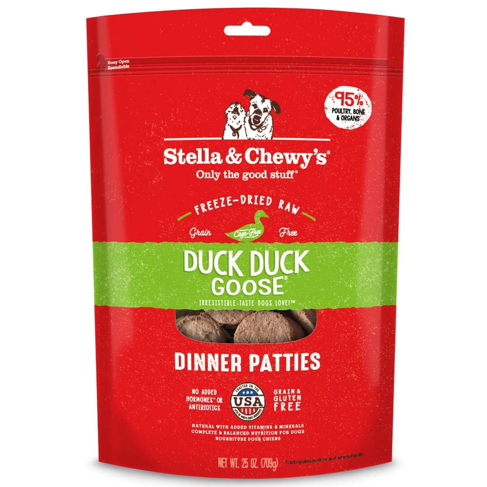 Stella & Chewy's  Freeze Dried Raw Dinner Patties – Grain Free Dog Food, Protein Rich Duck Duck Goose Recipe – 25 oz Bag 1.56 Pound (Pack of 1)