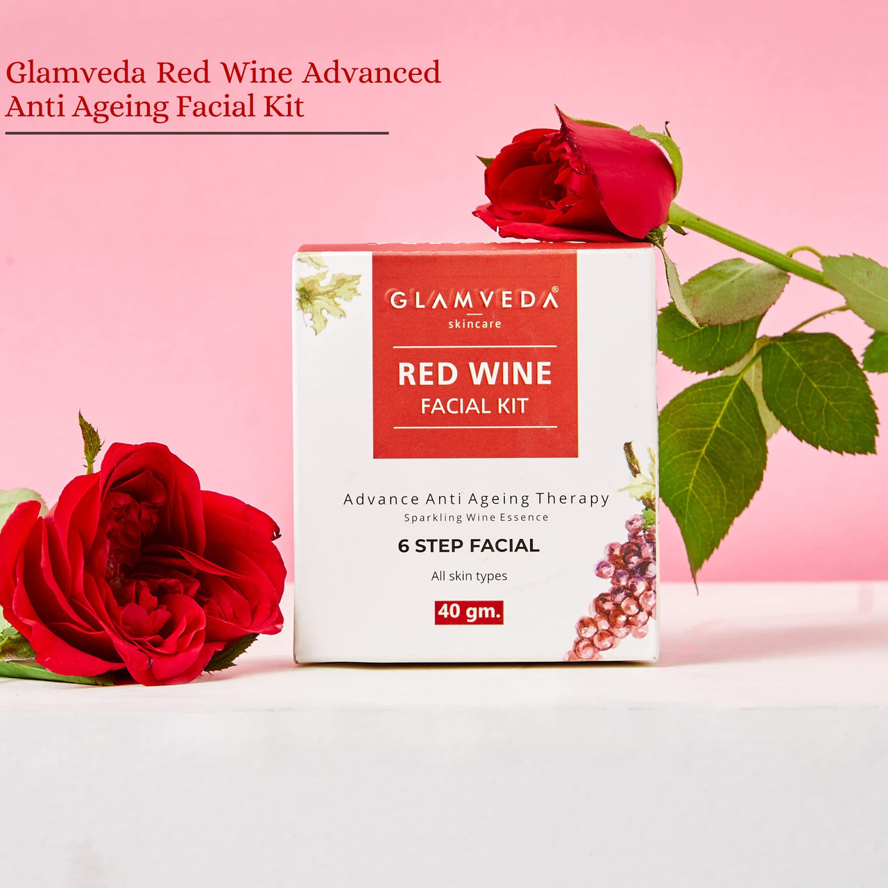 Glamveda Red Wine Advance Anti Ageing Facial kit Pack Of 2 | 6 Steps Facial Kit | 80 gm