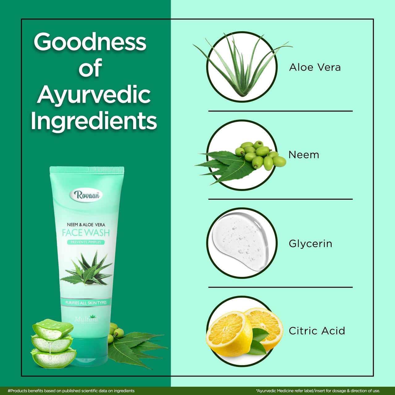 Multani Rovaan Face Wash |For All Skin Type with Neem & Aloe Vera |Get Tan Free Skin Care |100 Ml