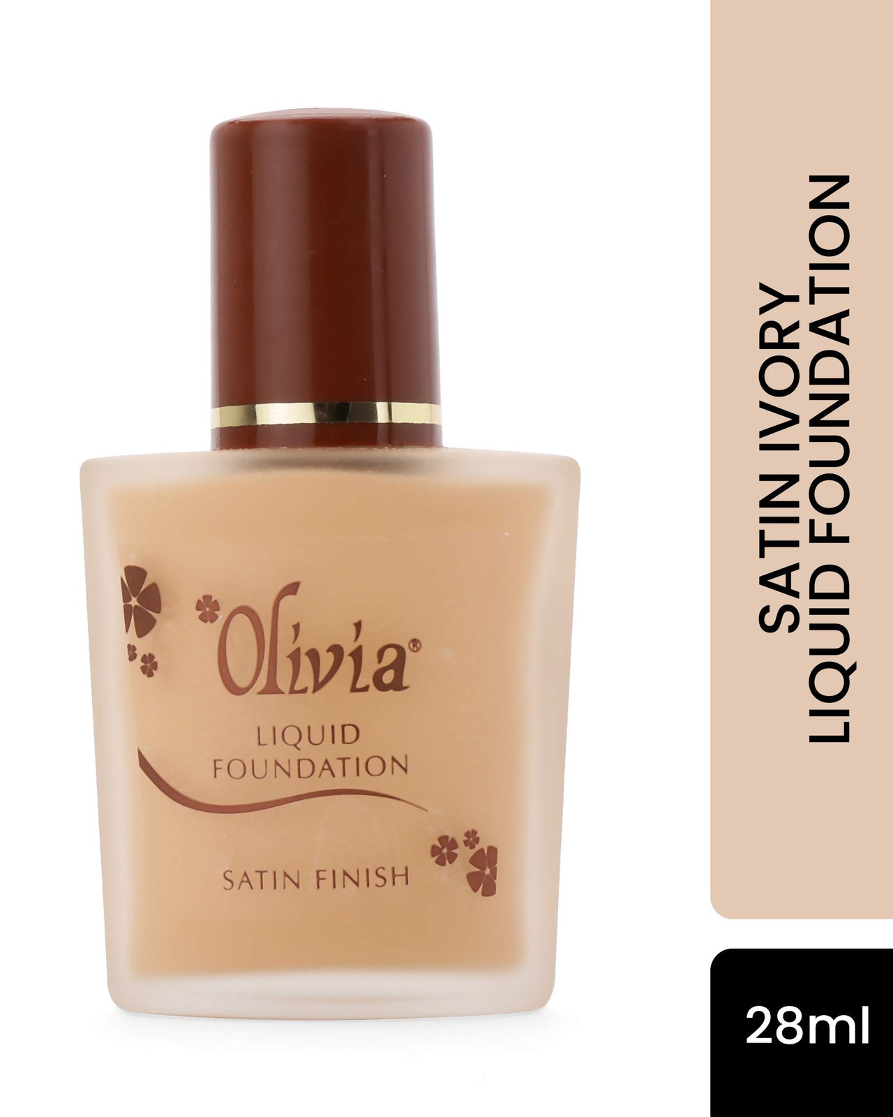 Olivia Liquid Foundation, Satin Ivory - 01 | Satin Finish with Medium to Full Coverage | Lightweight, Long-Lasting Formula for Light Skin Tones | Hypoallergenic & Dermatologist Tested | 28ml